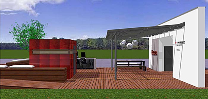 Solarlux-Terrassenüberdachung und Müther-Sauna